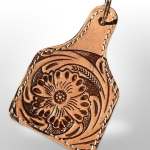 Tooled Leather Livestock Cow Tag Keychain